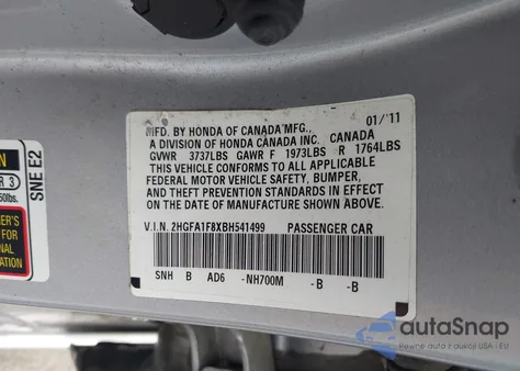 2011 Honda Civic Ex z USA, uszkodzony, nr VIN 2HGFA1F8XBH541499